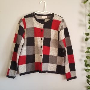 Christopher & Banks Wool Blend Cardigan Button Up Blocks Sz Med Womens S…